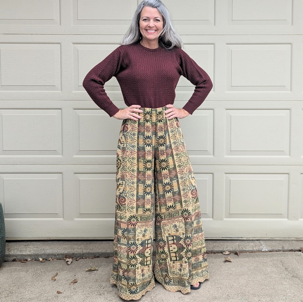 WIDE LEG PANTS made from a vintage cotton blanket M L